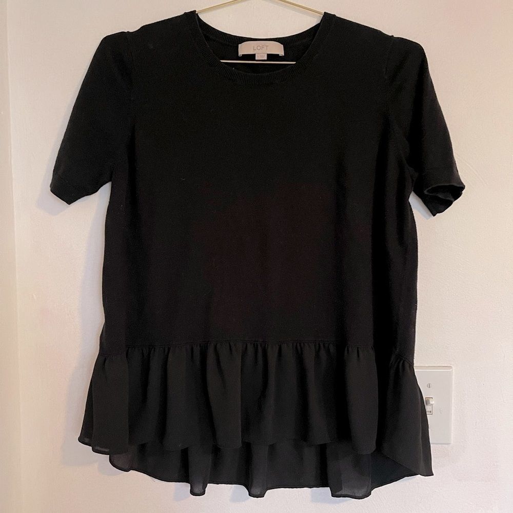 LOFT Short Sleeve Tee with Ruffle Hem